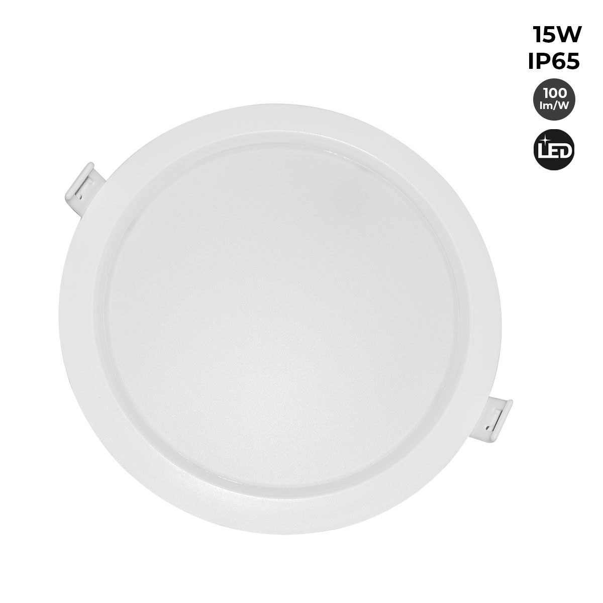 Waterproof recessed LED downlight - IP65 - 15W - Cut Ø 145-160mm