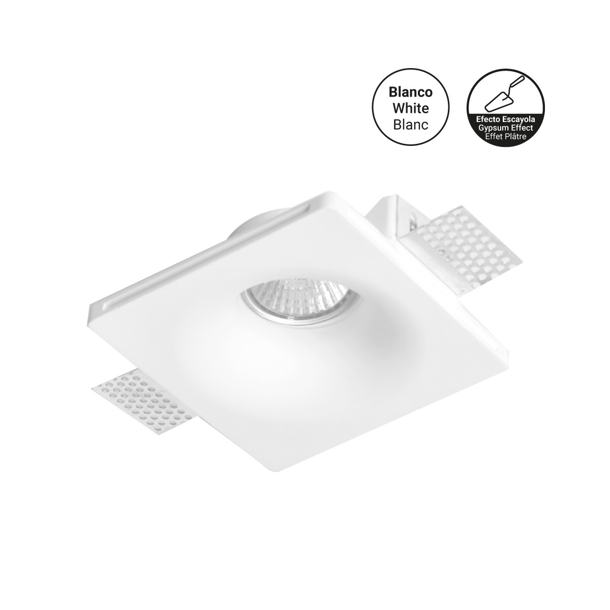 Square plaster recessed downlight ring GU10 trimless