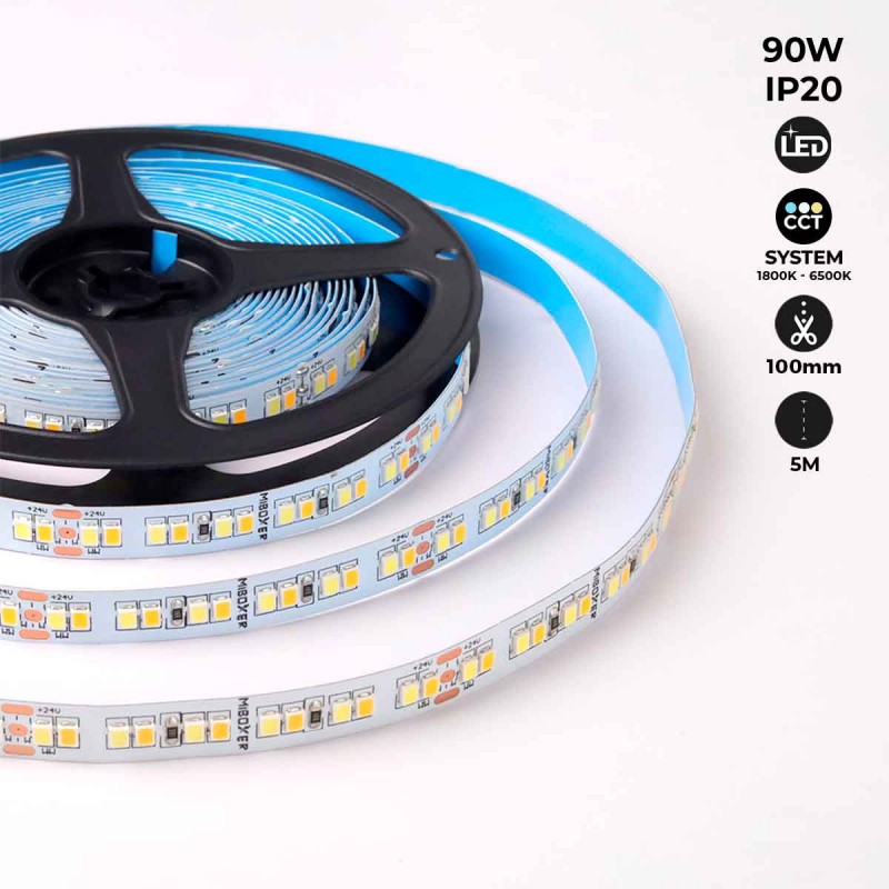 LED Strip 24V-DC - 90W - dimmable color temperature CCT - 1800-6500K -  SMD2835 - 5 meter roll