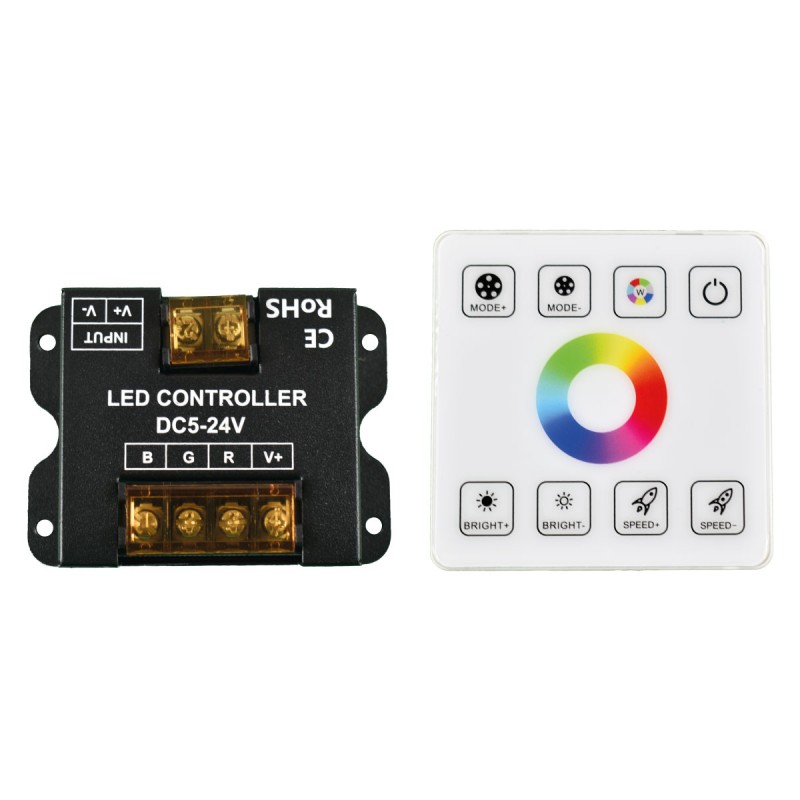 RGB controller for LED strips with RF touch panel - 5-24V/DC