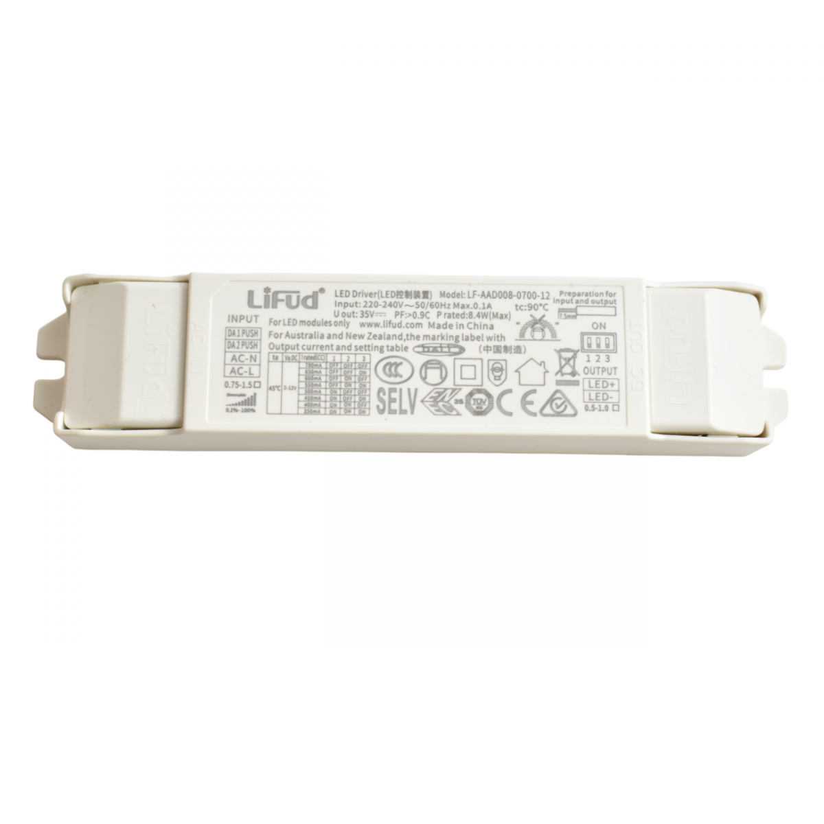 LIFUD driver constant current dimmable DALI and PUSH 350-700mA 2-12VDc 8W