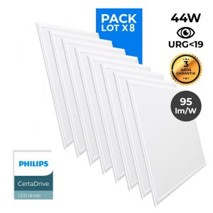 Pack of 8 slim LED panels 600x600x15mm 44W UGR19 Philips Driver