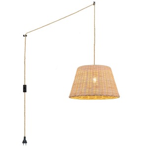 Wicker pendant lamp with switch and plug "Hank".