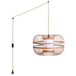 Japanese bamboo pendant lamp with switch and plug "KAIZEN".