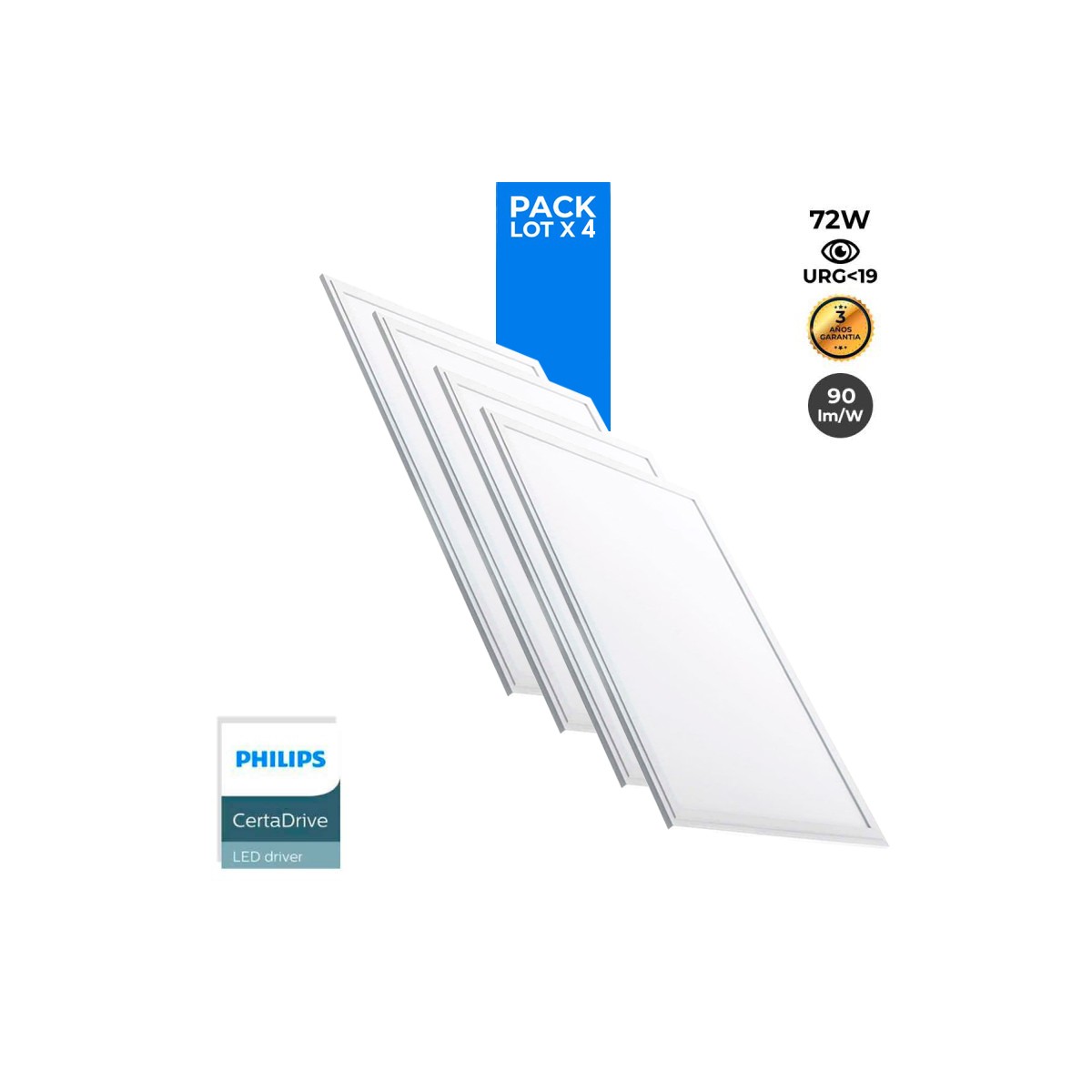 Pack of 4 slim LED panels 120X60cm - PHILIPS Driver - 72W - UGR19