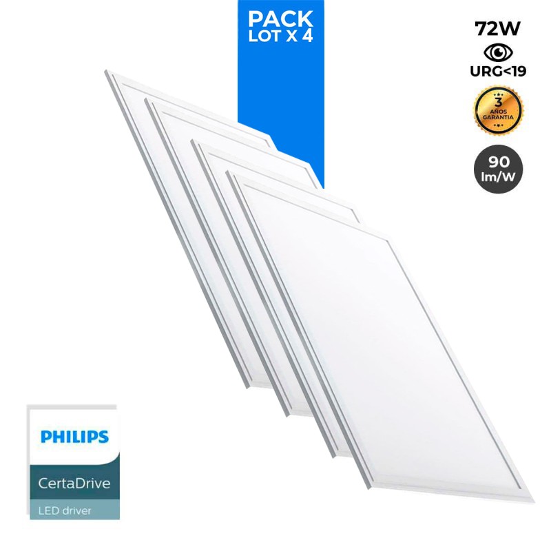 Pack of 4 slim LED panels 120X60cm - PHILIPS Driver - 72W - UGR19