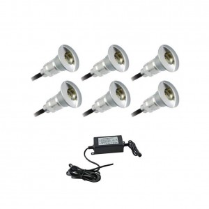 STAIR LIGHT KIT12V-DC IP67, 6x 0.6W, Ø26X41MM INCLUDING CABLES AND POWER SUPPLY