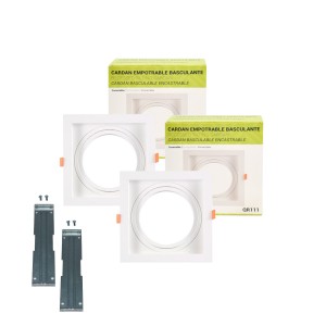 Kit x 2 - Cardan type square downlight ring for QR111 or AR111 bulb - Cutout 155 x 155 mm