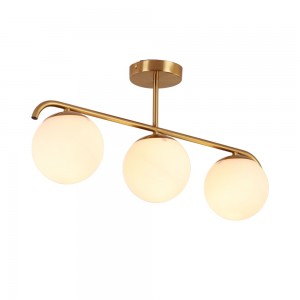 Triple golden ceiling lamp "TALÍ"- Inspiration Flos IC - 3xE27- Golden chrome - Ball in opaline crystal CrystalØ15cm