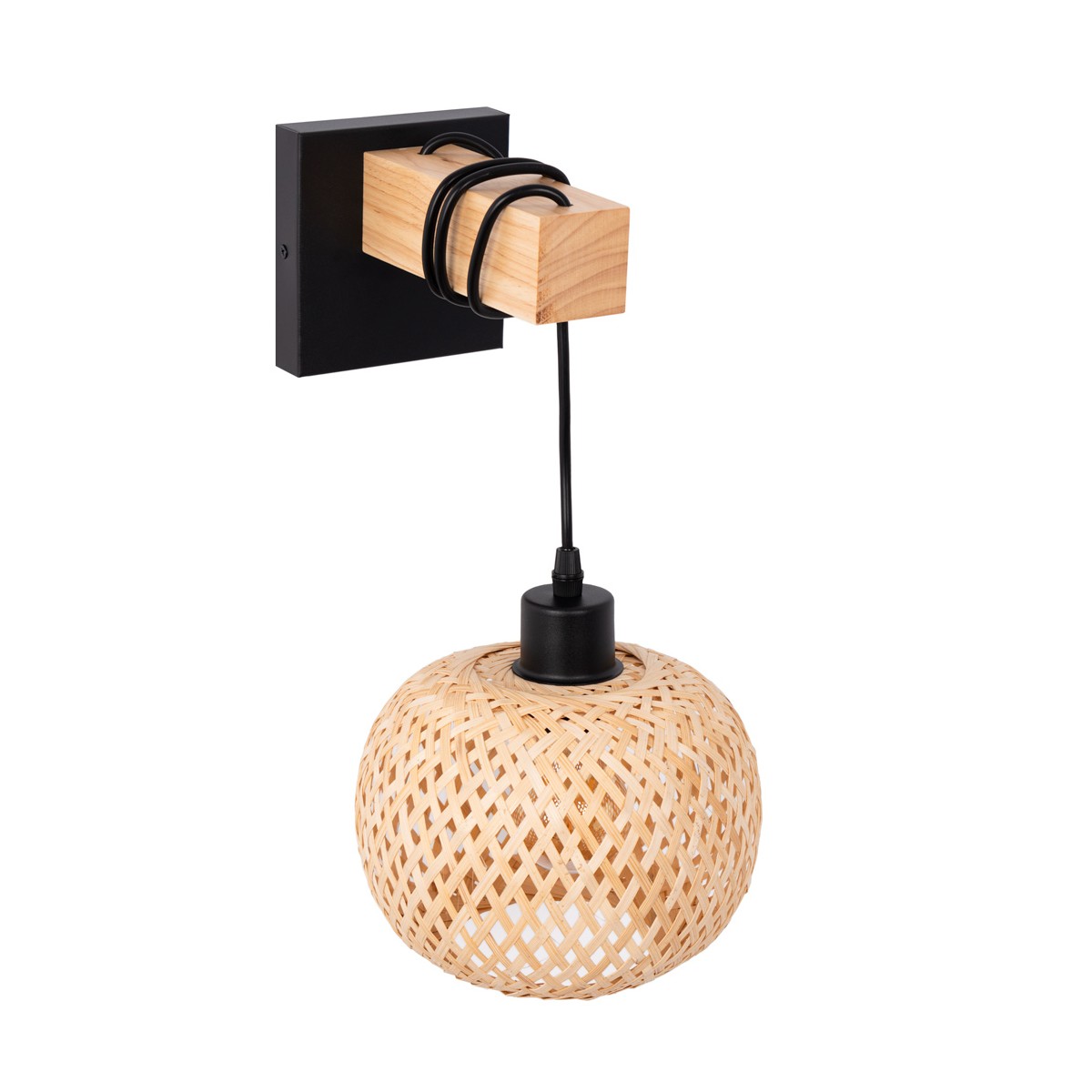 Wall lamp wood and wicker "Shelley" with plug - E27