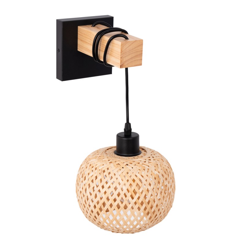 Wall lamp wood and wicker "Shelley" with plug - E27