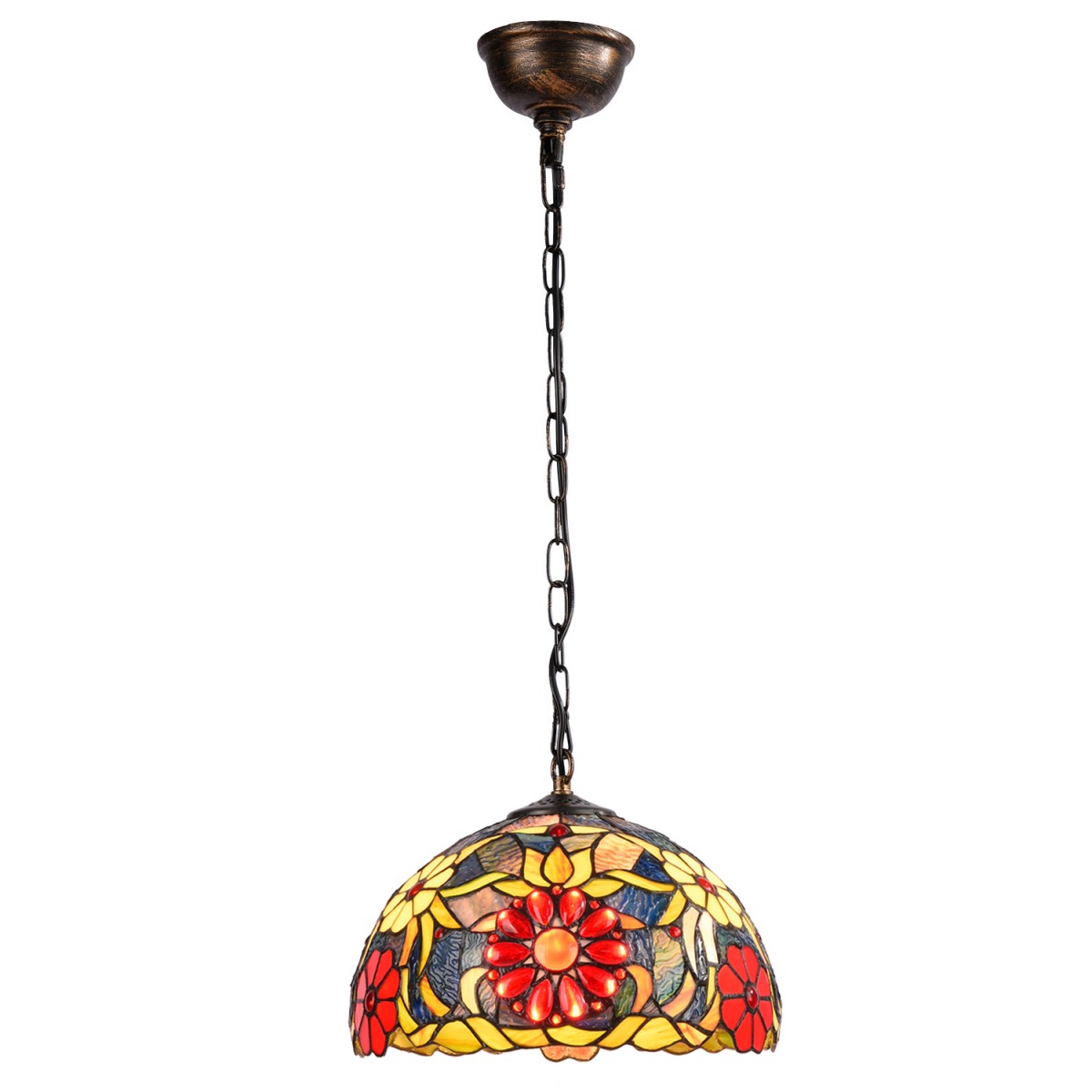 Tiffany-inspired pendant lamp with floral mosaic in glass