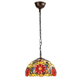 Tiffany-inspired pendant lamp with floral mosaic in glass