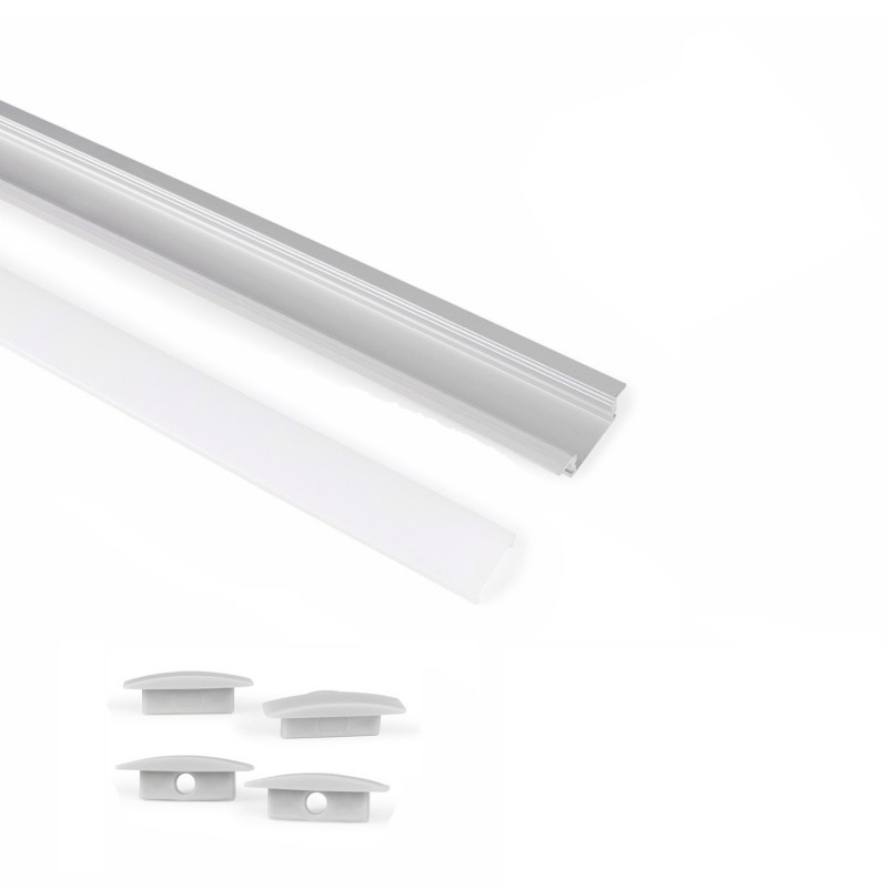 Recessed aluminum profile with diffuser and 4 covers - LED Strip up to 12 mm - 2 meters