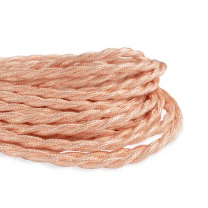 Braided electric cable in gold rose silk effect fabric