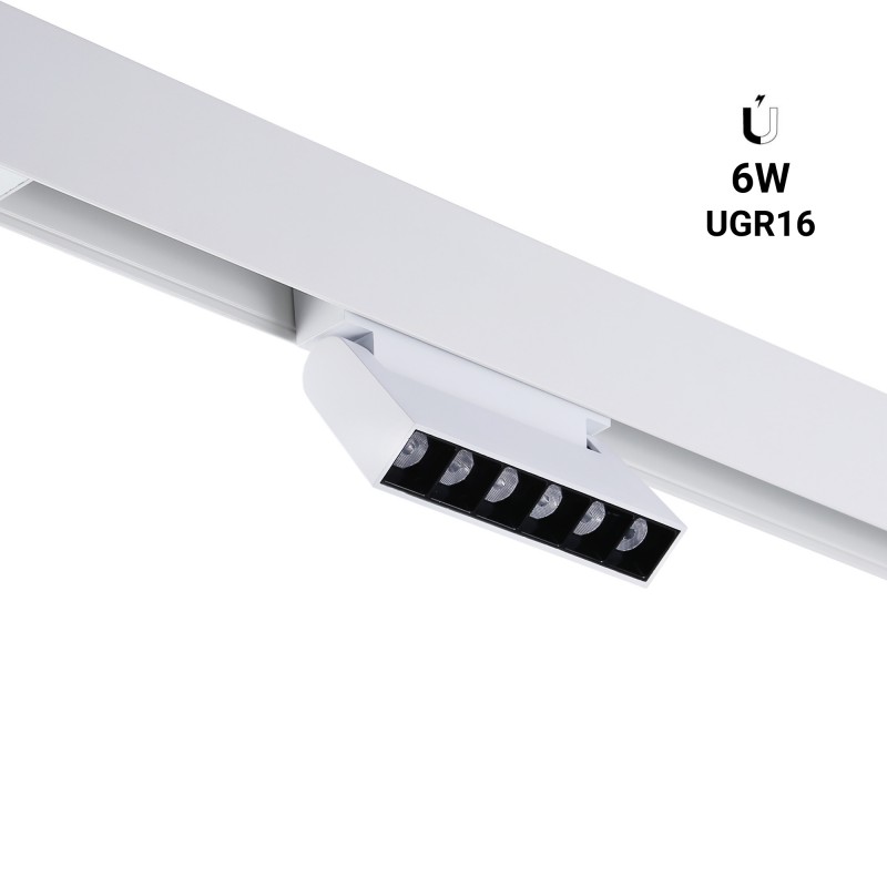 Linear LED adjustable luminaire for magnetic rail 48V - 6W - UGR16 - White