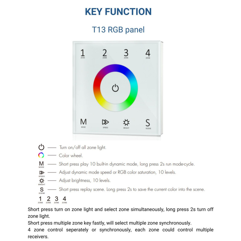DMX touch control panel - 4 zones - RGB