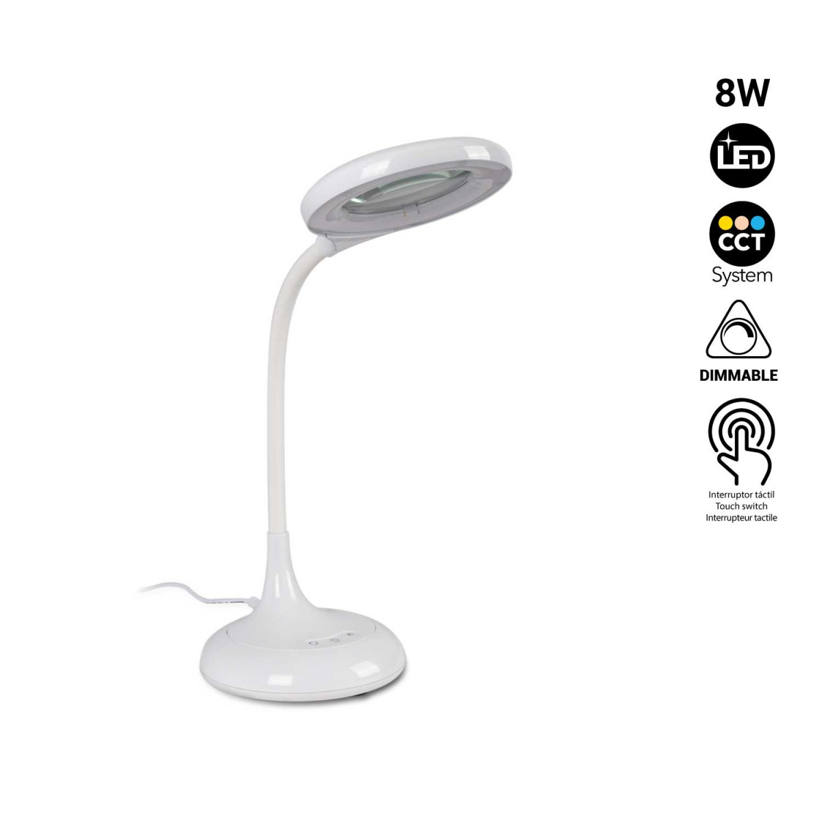 LED desk lamp with 3X magnifying glass - Dimmable - CCT - 8W