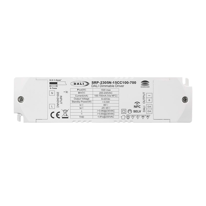 DALI dimmable DT6 Single color driver 220-240V - Output 6-42V DC - 100-700mA - 15W