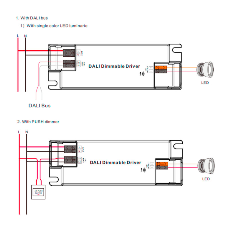 DALI dimmable DT6 Single color driver 220-240V - Output 6-58V DC - 250-700mA - 25W DALI dimmable DT6 Single color driver 220-240V - Output 6-58V DC - 250-700mA - 25W