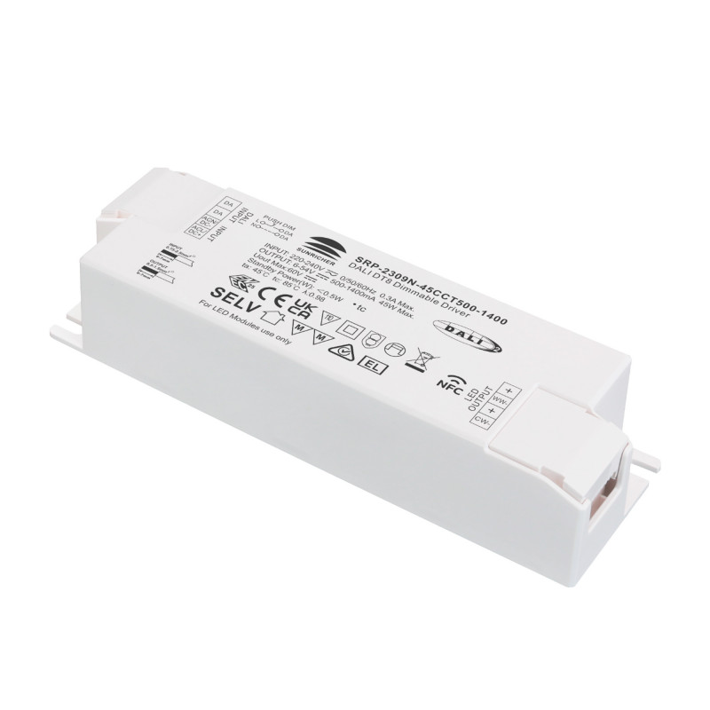 DALI dimmable DT8 CCT driver 220-240V - Output 6-54V DC - 500-1400mA - 45W