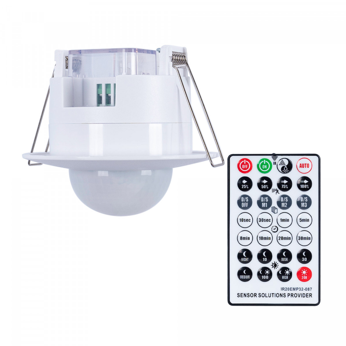 Recessed PIR motion sensor with remote control - 360º - IP20