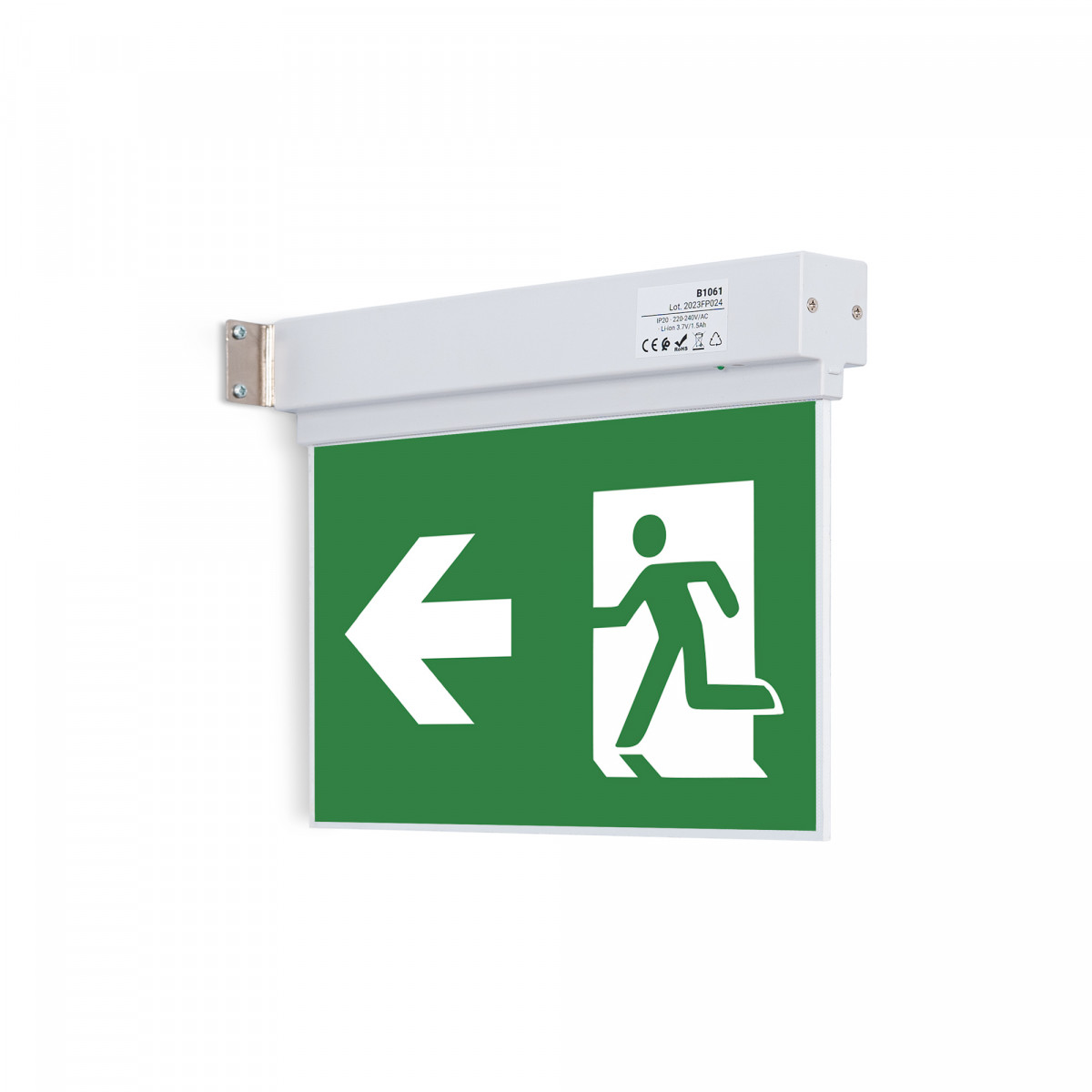 Surface emergency light with pictogram "Side exit".