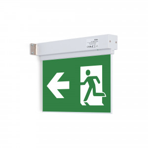 Surface emergency light with pictogram "Side exit".