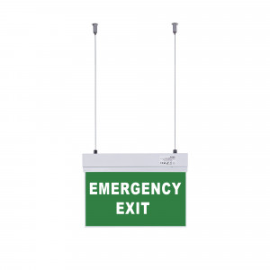 Hanging permanent emergency light with "Emergency Exit" sign