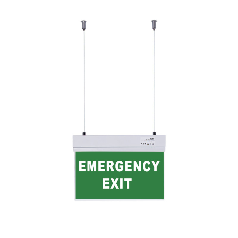 Hanging permanent emergency light with "Emergency Exit" sign