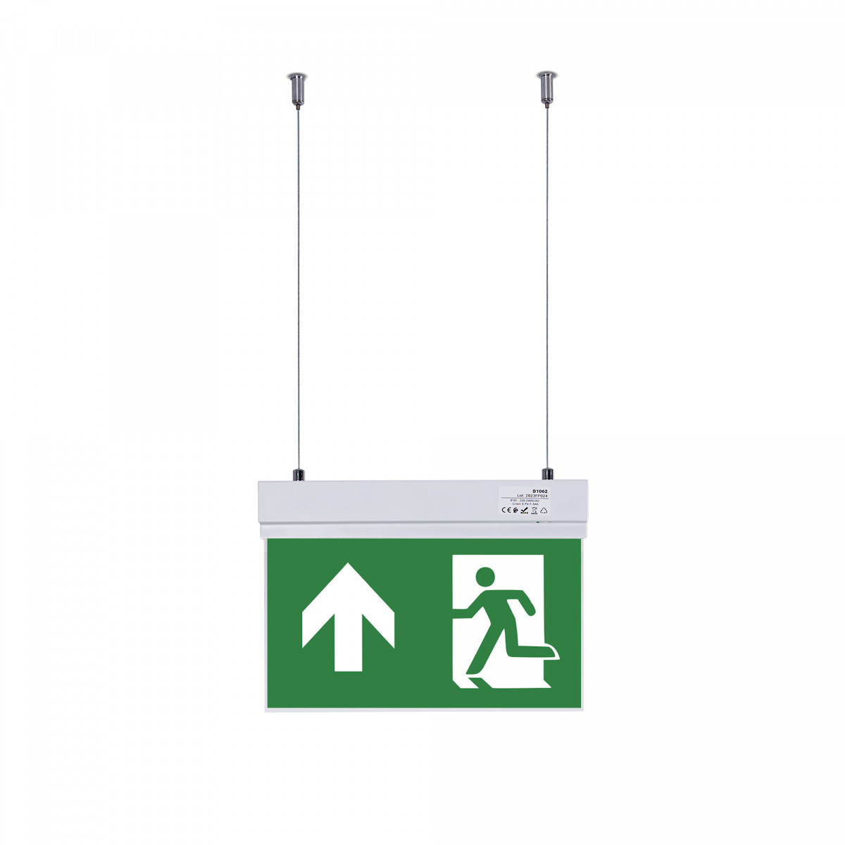 Hanging permanent emergency light with "Up arrow" pictogram