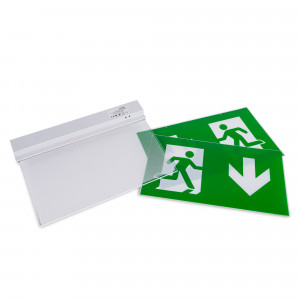 Hanging permanent emergency light with "Down arrow" pictogram