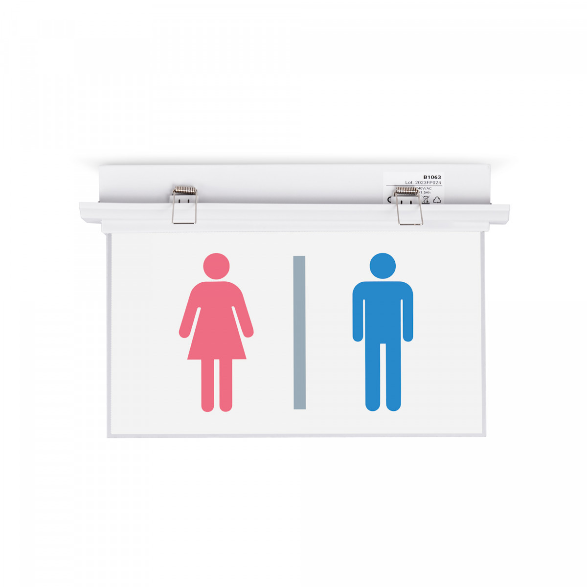 Permanent recessed emergency light with pictogram "Bathrooms".