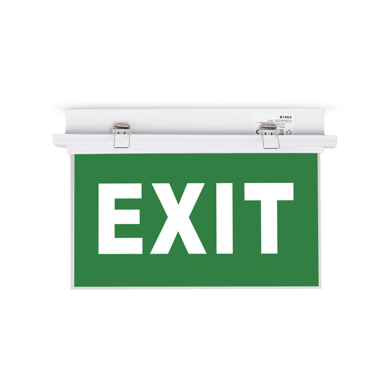 Recessed permanent emergency light with "EXIT" sign