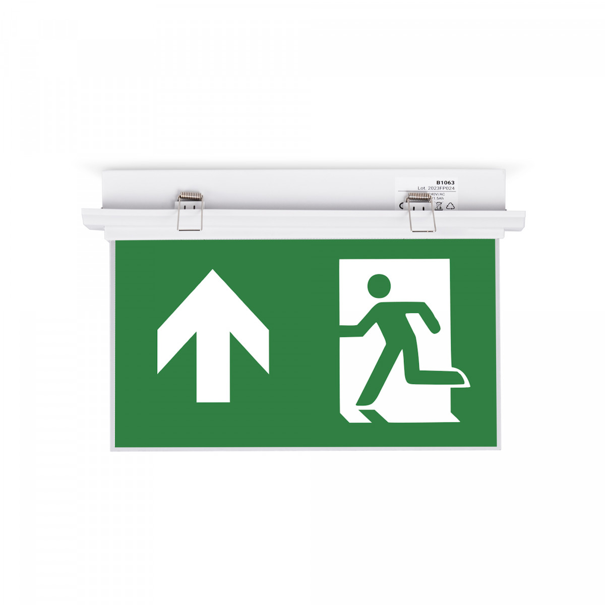 Recessed permanent emergency light with "Up arrow" pictogram