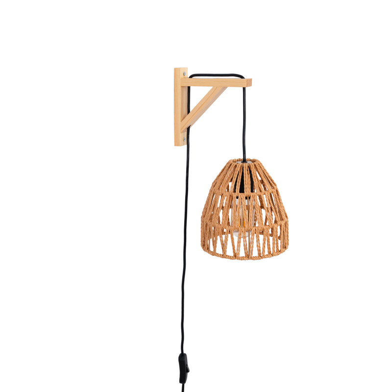 Wooden wall sconce with woven paper lampshade - "Leo" Wooden wall sconce with woven paper lampshade - "Leo"