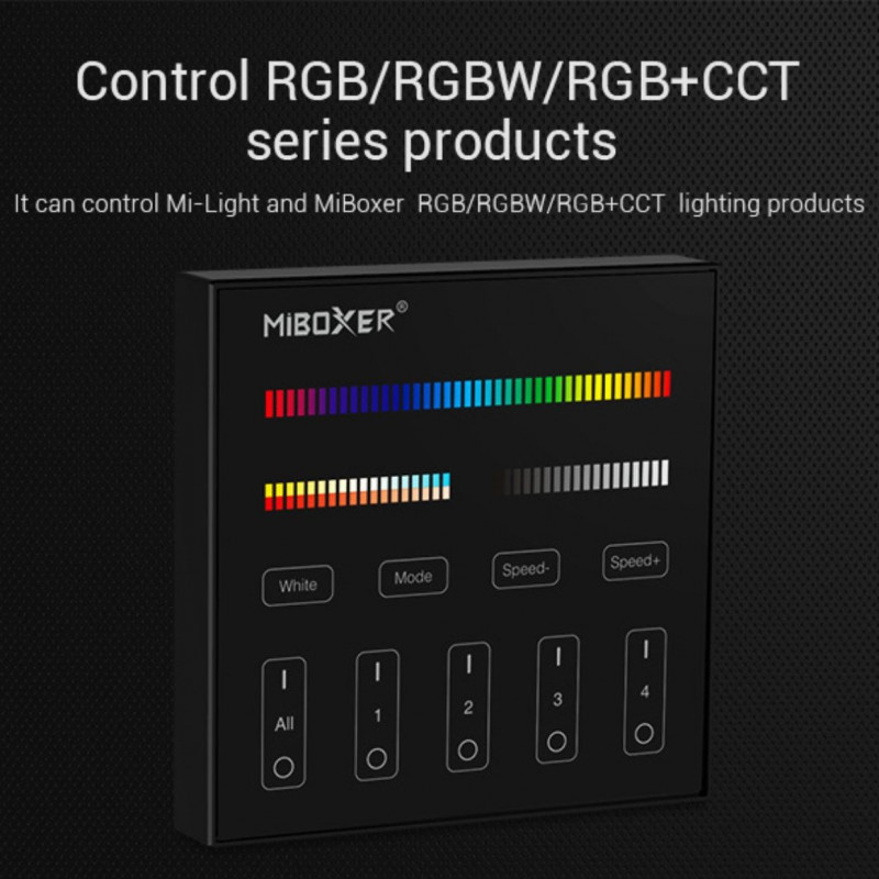 RGB + CCT touch control panel - 4 zones - Black - MiLight RGB + CCT touch control panel - 4 zones - Black - MiLight