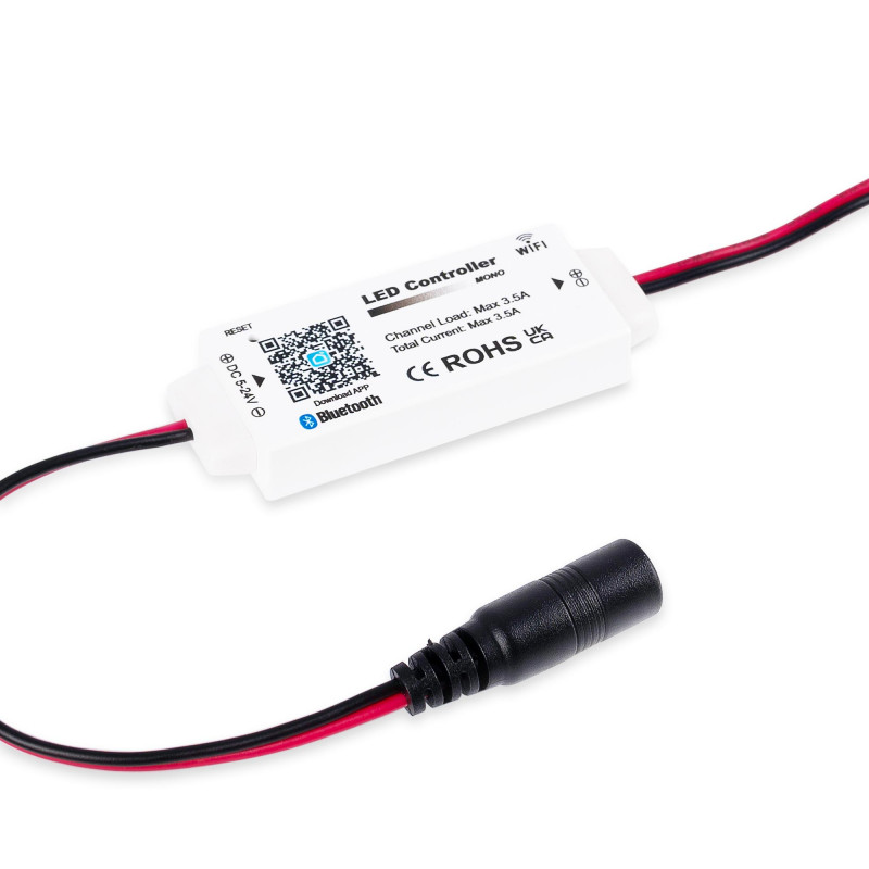 Mini single color controller - WiFi + Bluetooth - 5-24V DC - 3.5A Mini single color controller - WiFi + Bluetooth - 5-24V DC - 3.5A
