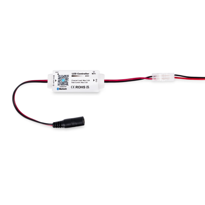 Mini single color controller - WiFi + Bluetooth - 5-24V DC - 3.5A Mini single color controller - WiFi + Bluetooth - 5-24V DC - 3.5A