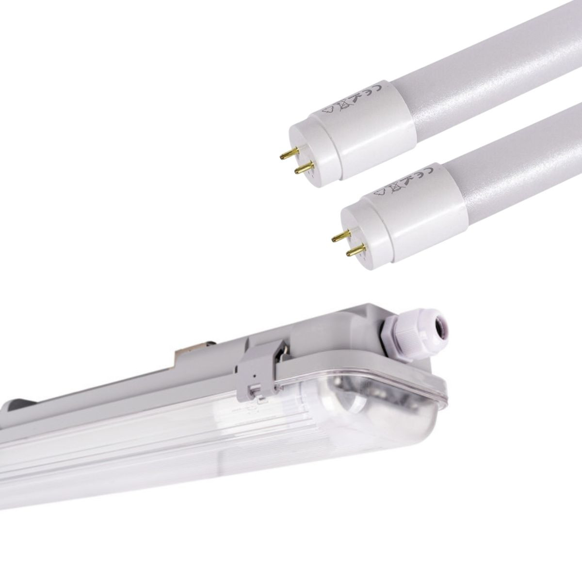 Kit 60cm waterproof LED batten + 2 9W LED T8 tubes - 4000K