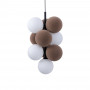 Acoustic vertical pendant lamp "DRAC" - 4 luminous spheres and 6 sound absorbing spheres