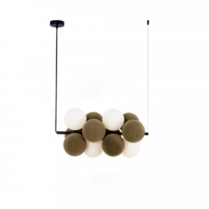Acoustic horizontal pendant lamp "DRAC" - 4 luminous spheres and 8 sound absorbing spheres