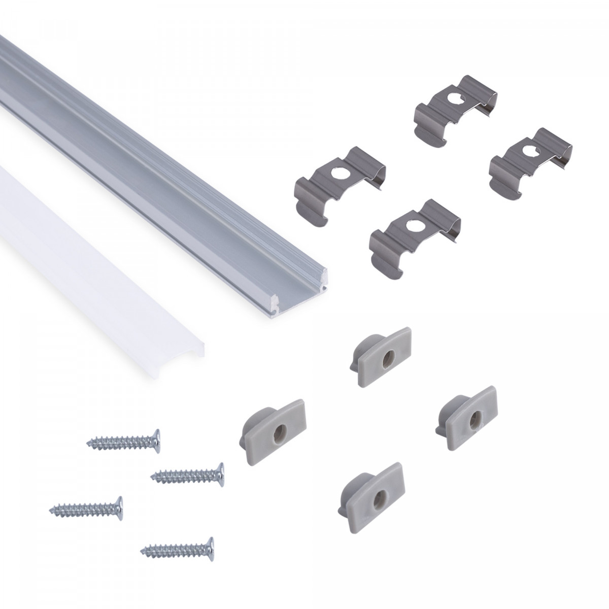 Surface-mounted aluminium profile - Complete kit - 17x8mm - LED Strip up to 12 mm - 2 meters