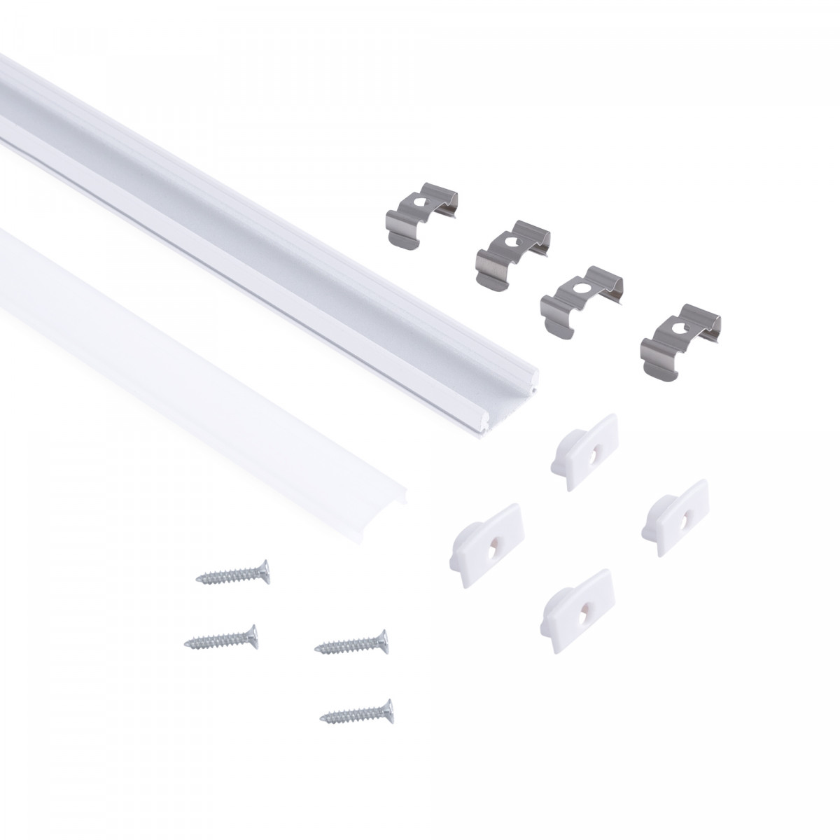 Surface-mounted aluminium profile - Complete kit - 17x8mm - LED Strip up to 12 mm - 2 meters