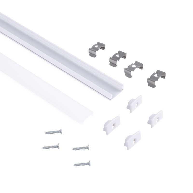 Surface-mounted aluminium profile - Complete kit - 17x8mm - LED Strip up to 12 mm - 2 meters