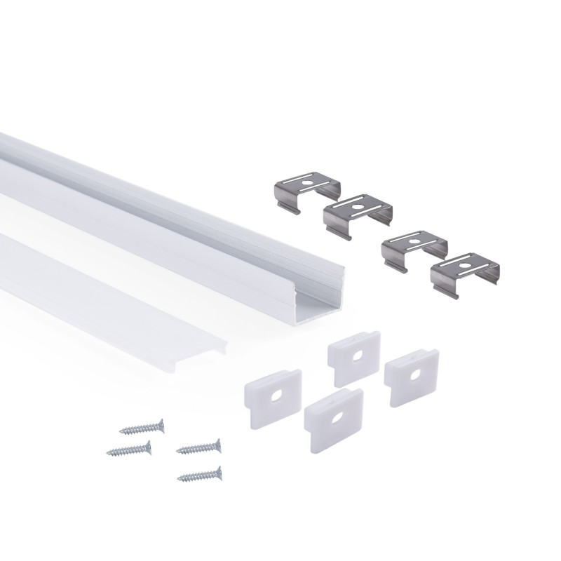 Aluminum surface profile with diffuser - Complete kit - 18 x13mm - LED Strip up to 15 mm - 2 meters