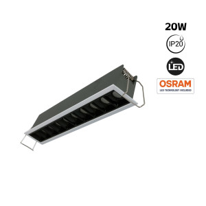 Recessed linear LED downlight - 20W - UGR18 - CRI90 - OSRAM Chip - White