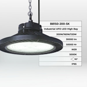 Industrial High Bay LED light - Adjustable power 120/160/200W - 150lm/W - LIFUD Driver - 5000K - IP65