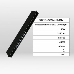 Recessed linear LED downlight - 30W - UGR18 - CRI90 - OSRAM Chip - 4000K - Black