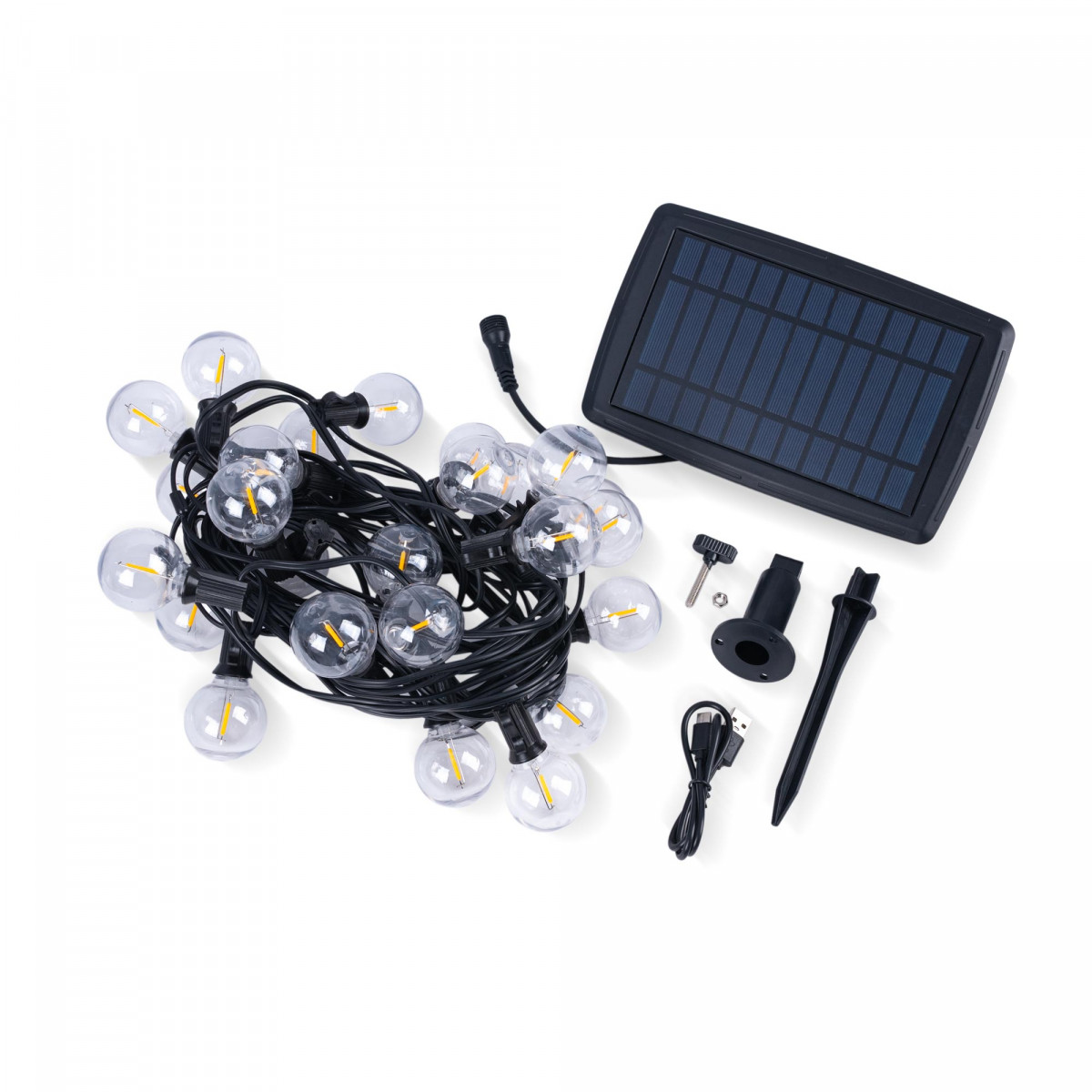 Solar string lights - 25 E27 LED Filament Bulbs - IP44 - 9.2 meters